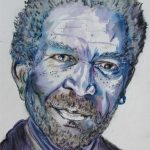 Morgan Freeman, techniques mixtes, 12 x 16 po, 2016, DISPONIBLE